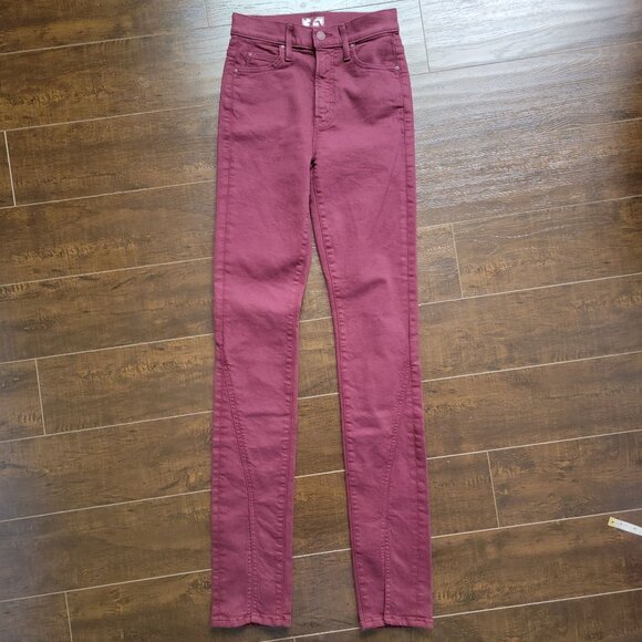 NEW Mother The Rascal Sliced Up Heel Jeans Womens 24 Maroon Chic Designer Casual - Picture 2 of 9